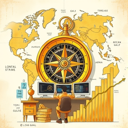 一個分層的黃金圖表與經濟符號的組合