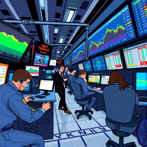 交易者在快節奏的環境中工作，象徵市場的即時性和快速決策需求