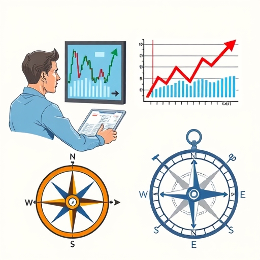 一個顯示市場趨勢視覺化的示意圖，箭頭指示運動強度的 ADX 指標