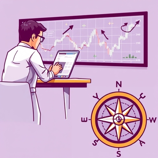 一個指南針與圖表的插畫，強調 ADX 在交易中的重要性
