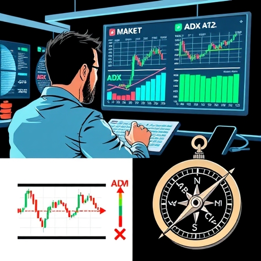 一位財務交易者正在分析圖表與顯示的 ADX 指標