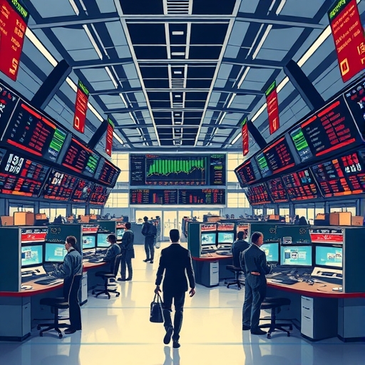 股票交易地板的繁忙交易員