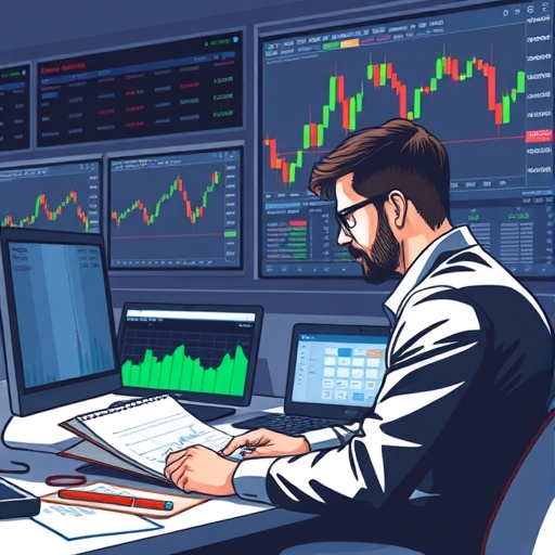 交易者分析股價波動