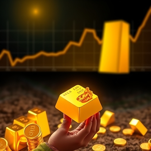 黃金條與硬幣在黑暗中發光