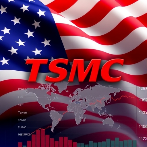 台積電的標誌帶著美國國旗背景