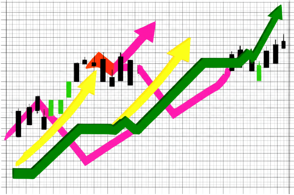 一群投資者仔細分析公司報告和財務數據，在抽象的波動市場中評估低價股的機會與風險。