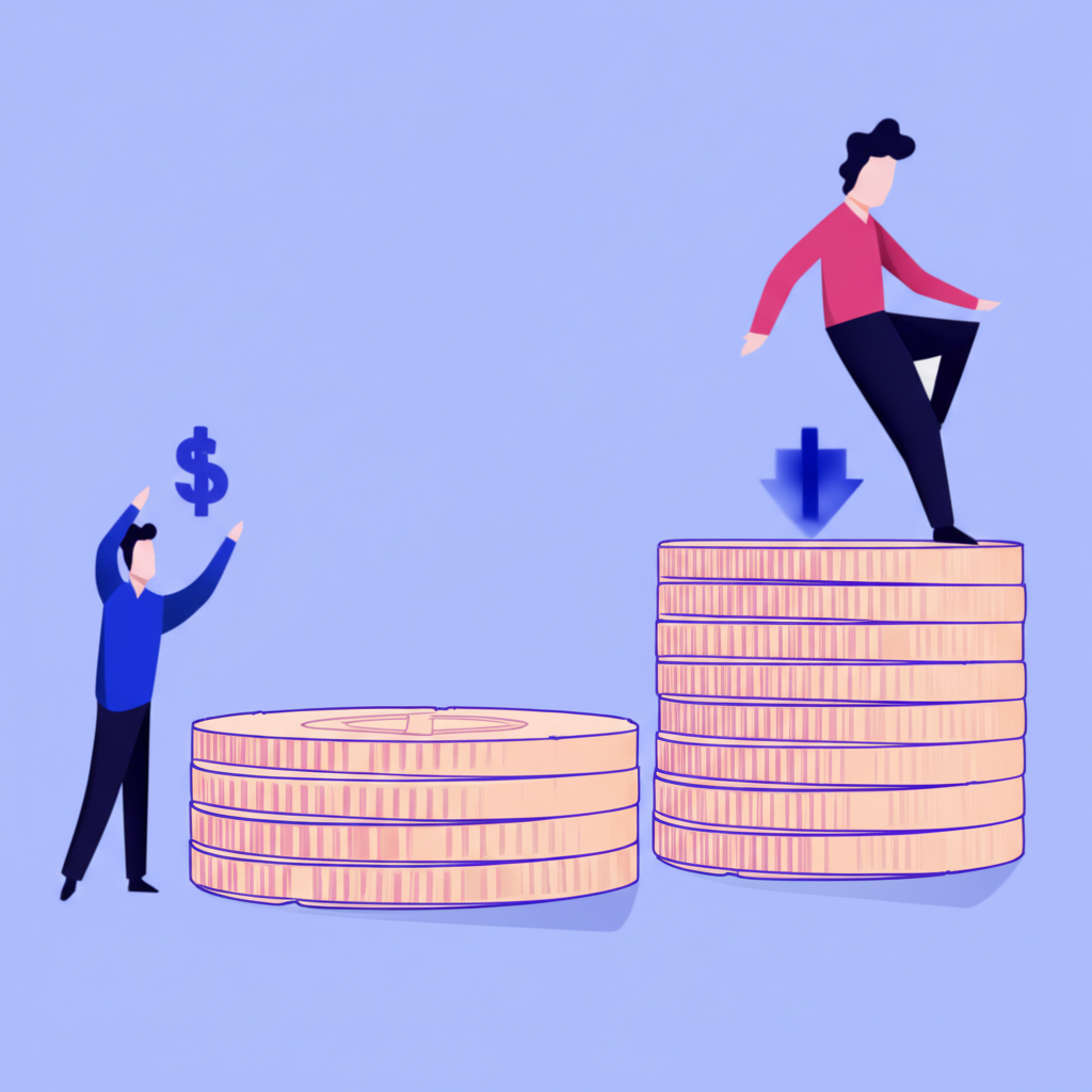 一個天平的圖示，一端是小份量，另一端是放大數倍的份量，象徵槓桿交易。