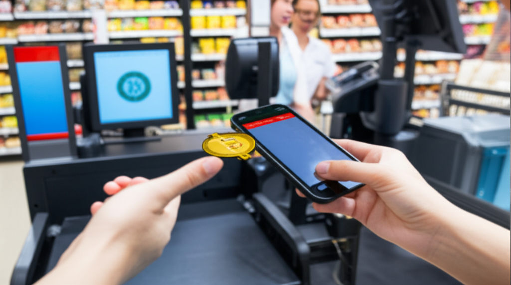 一人使用手機進行加密貨幣支付