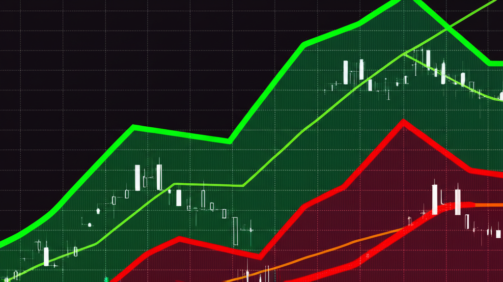 一個數位金融市場儀表板，顯示股票圖表、即時數據和投資組合，代表活躍的交易和投資管理。