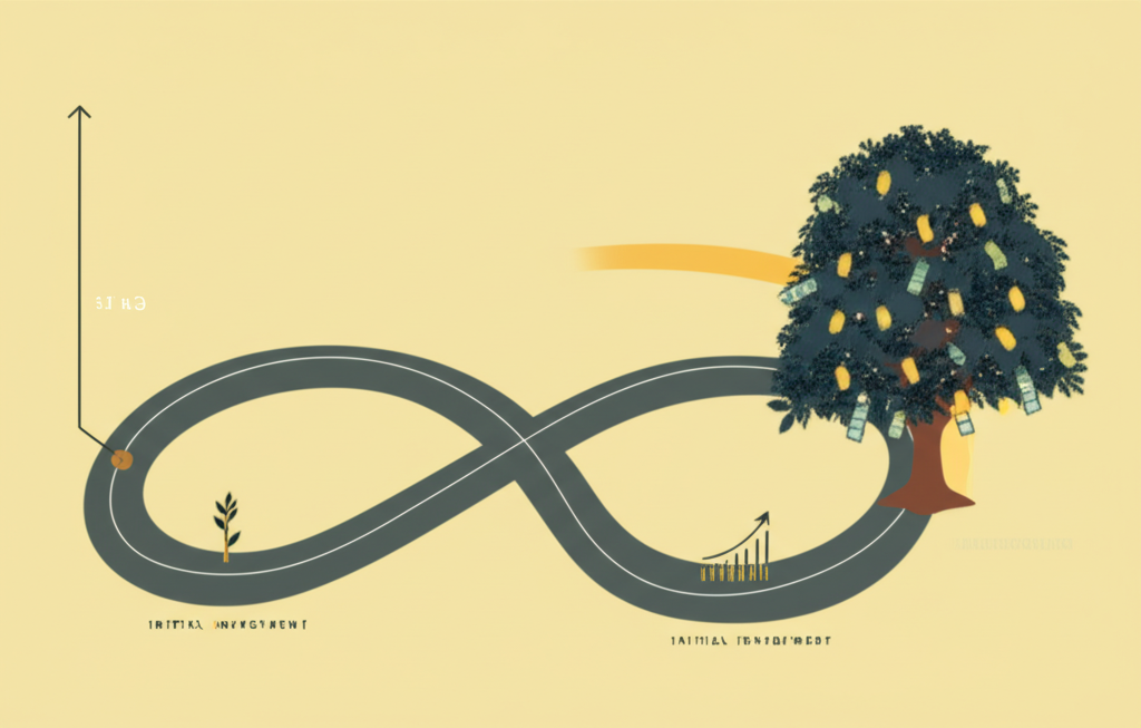 區塊鏈上的數位代幣與真實股票之間連結，象徵資產代幣化。