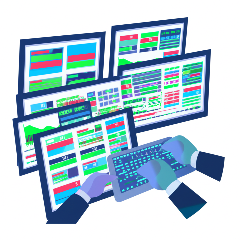 金融市場的交易圖表與貨幣符號，象徵著全球化的交易活動。