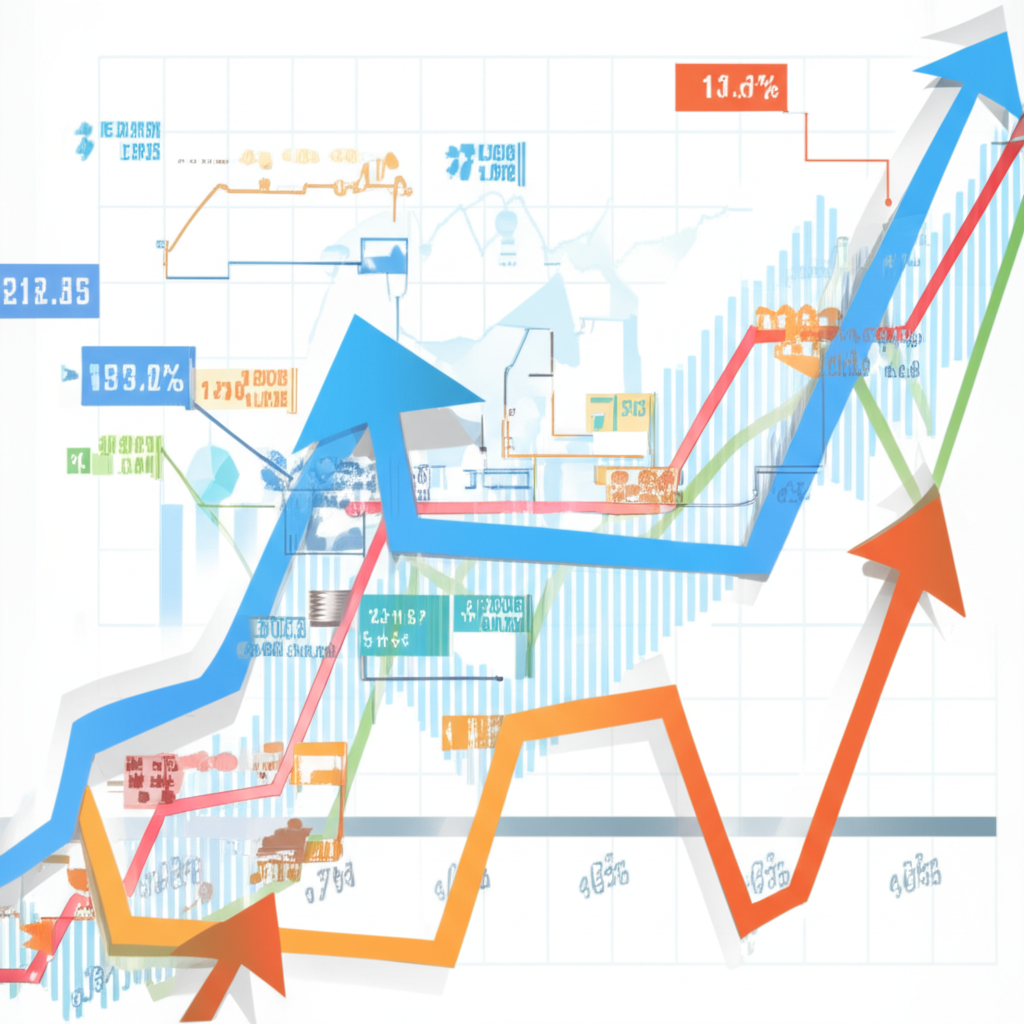 一張描繪股市緩慢穩定上漲的慢牛行情圖