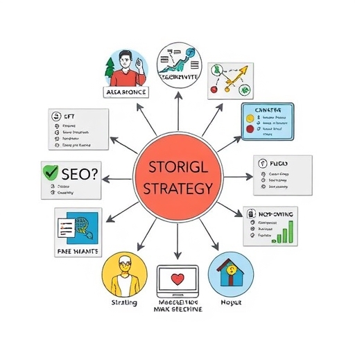 一張描繪複雜策略的插圖，其中包含路徑與指標。