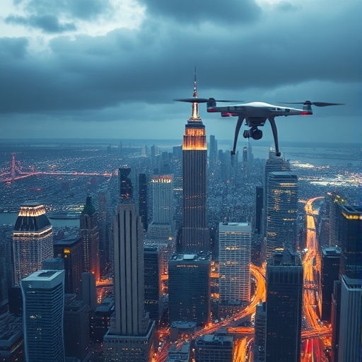 未來城市的空中景象與無人機