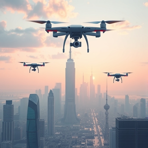 未來城市的空中景象與無人機