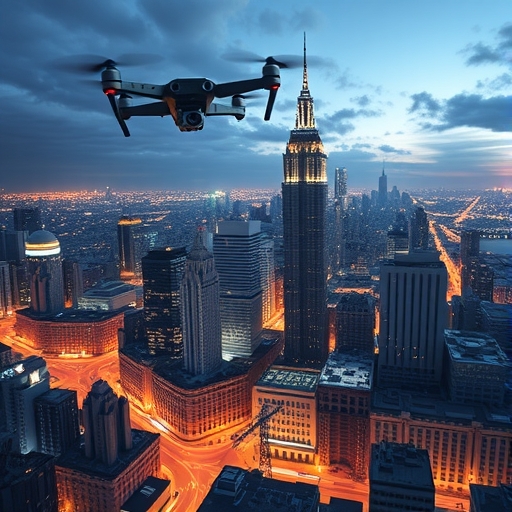 未來城市的空中景象與無人機