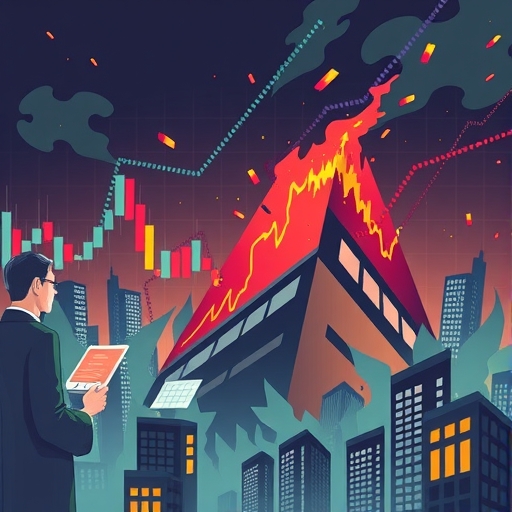 象徵市場崩潰與經濟下行的視覺呈現,圖中股價曲線斷裂。