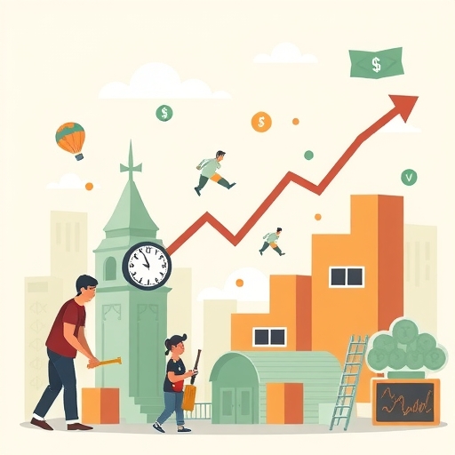 一個巨大的向下箭頭穿過股票圖表，象徵市場崩跌或下市。