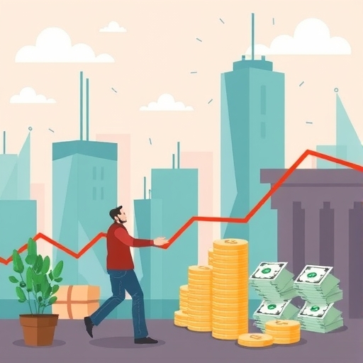 一個男子在電腦前焦慮地看著股票圖表下跌，暗示投資風險。