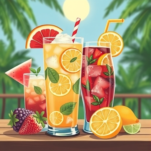 多種清爽夏日飲品的插圖