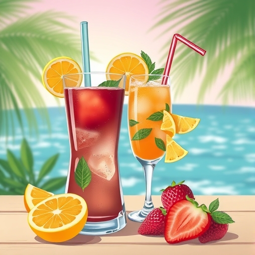 多種清爽夏日飲品的插圖