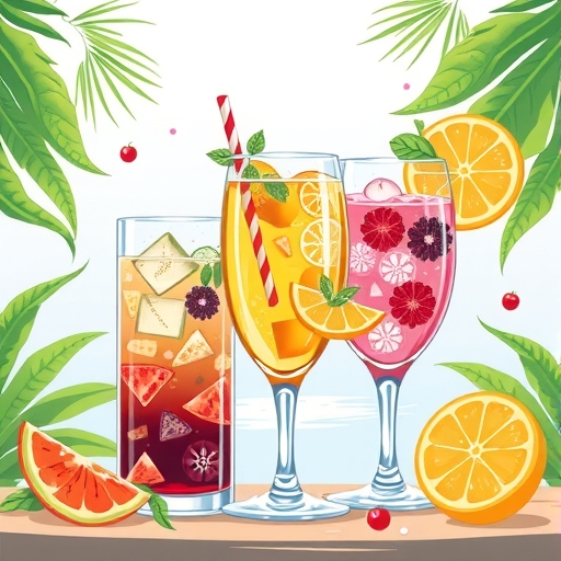 多種清爽夏日飲品的插圖