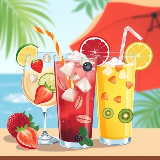 多種清爽夏日飲品的插圖