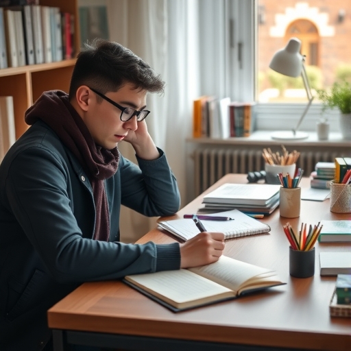 一位學生在書桌前學習