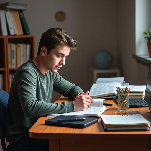 一位學生在書桌前仔細研讀