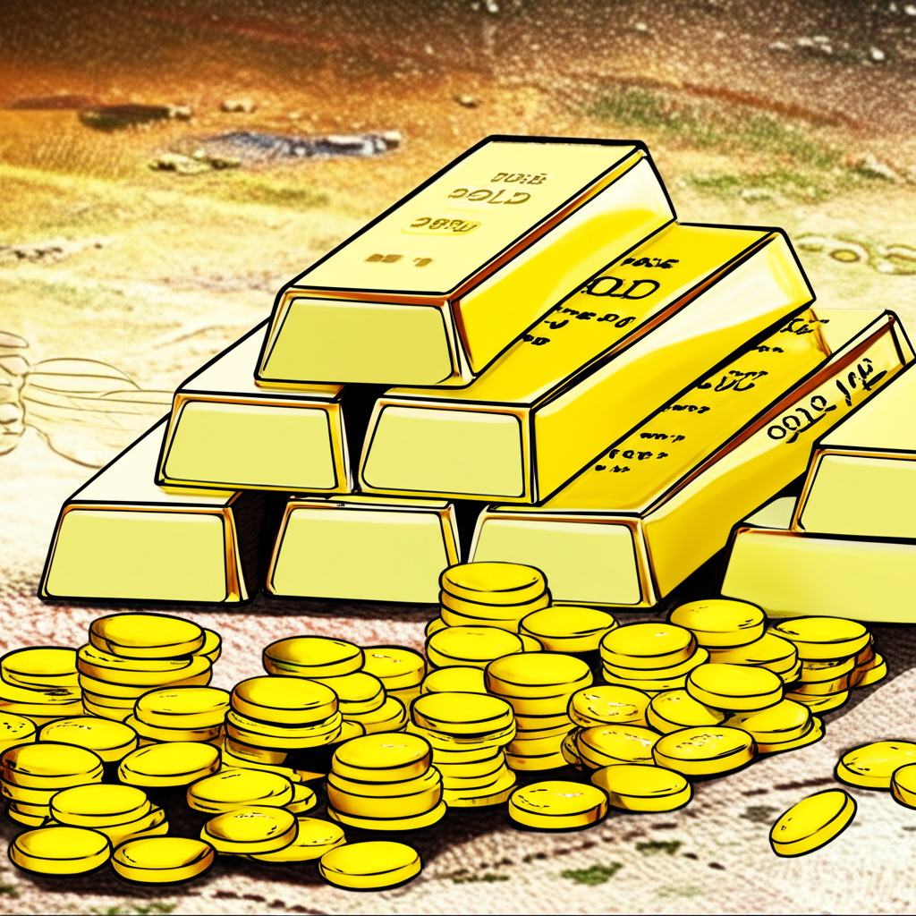 黃金市場中的金條與金幣插畫