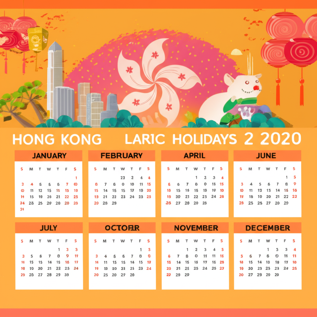 A calendar highlighting various public holidays in Hong Kong where the stock market is closed with festive elements and a relaxed atmosphere illustration style