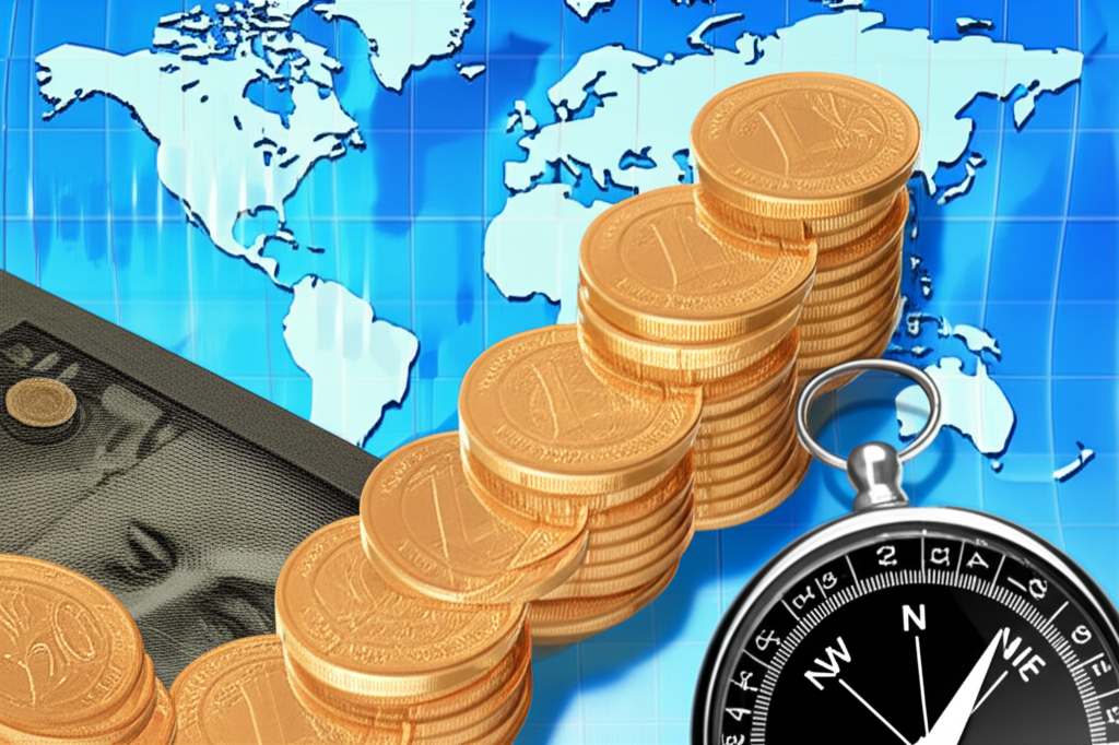 歐元貨幣在全球地圖上流動的金融趨勢插圖