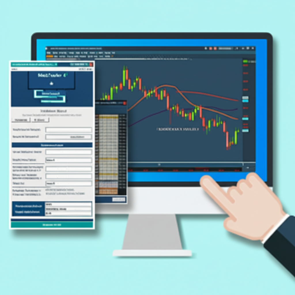 使用者在Windows電腦上點擊MetaTrader 4下載按鈕,背景顯示安裝精靈步驟的彈出視窗