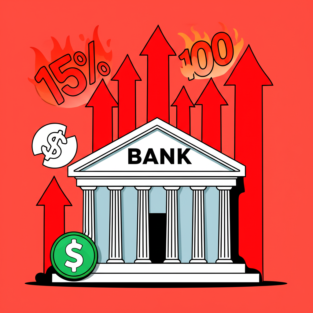 中央銀行升息與高通膨經濟縮減插圖,包含強勢美元符號