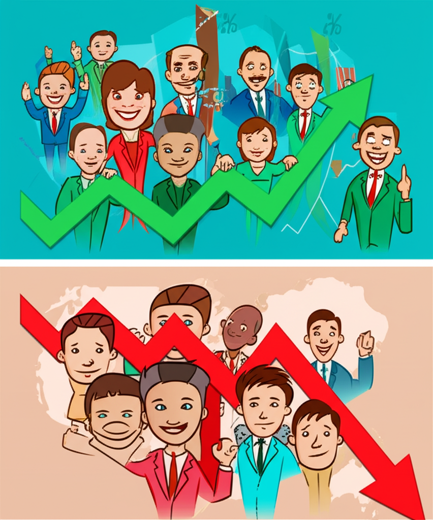 美股強勁表現帶動全球市場上漲與負面影響的對比示意圖