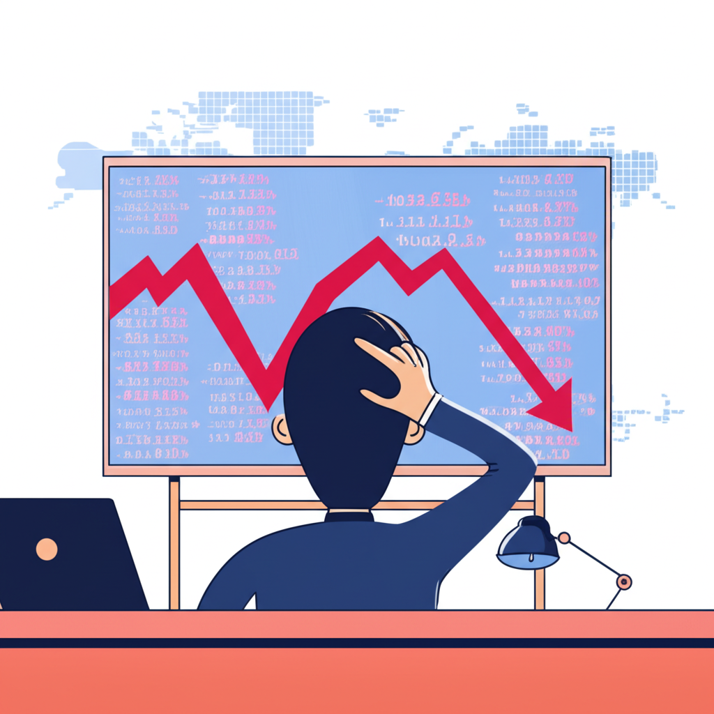 全球經濟景觀與股市下跌影響插圖,顯示擔憂投資者觀察市場衰退