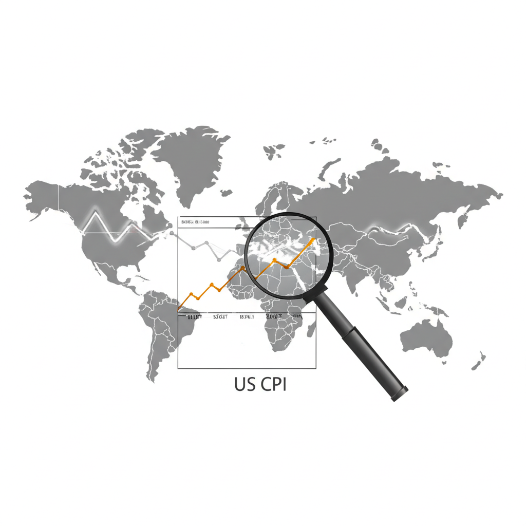 全球金融市場受美國CPI數據影響的世界地圖插圖,顯示經濟指標波動與投資決策連結