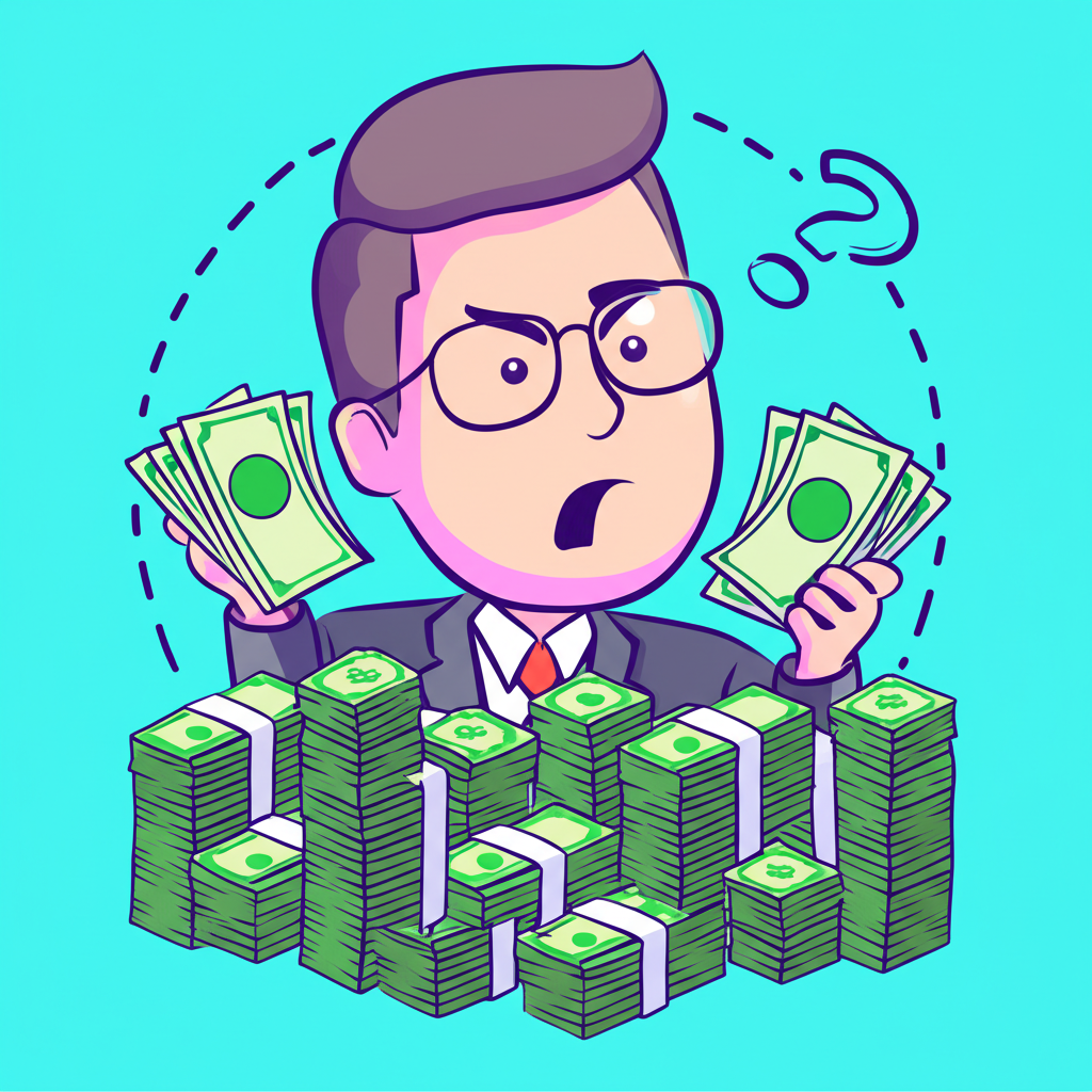 投資人面對股票證書而非現金的盈餘配股概念圖,象徵投資組合成長的複雜財務議題