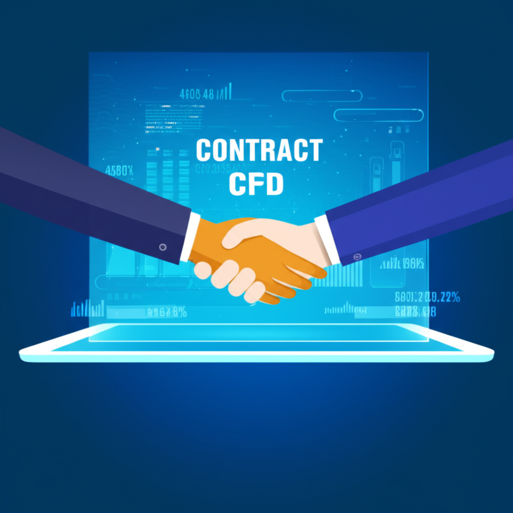 差價合約 CFD 雙方握手協議的插圖，強調無需擁有資產的現金結算