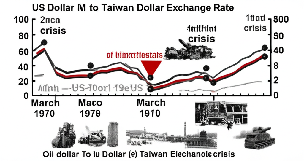 美金兌台幣匯率歷史高峰與經濟事件的時間線圖