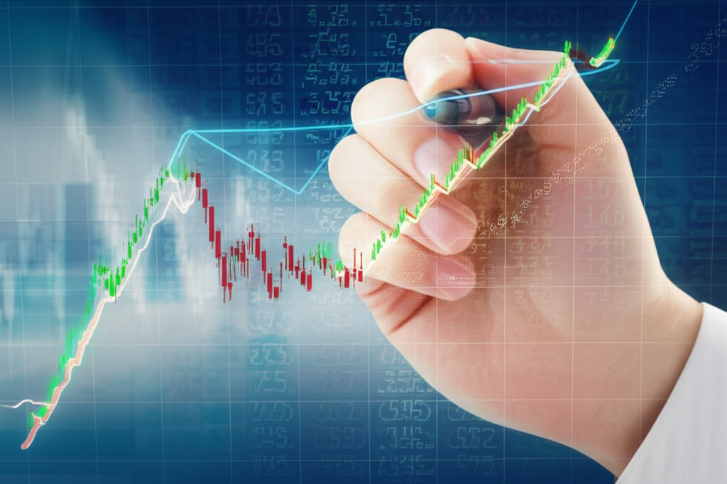 手繪移動平均線於股票圖表,背景顯示計算數字象徵每日收盤價平均