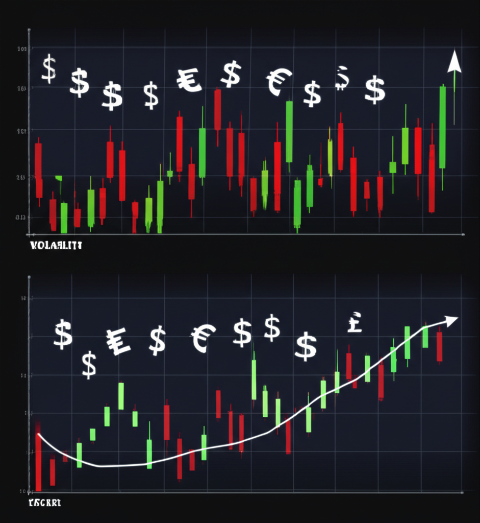 股票市場圖表顯示高波動率與低波動率的價格變動