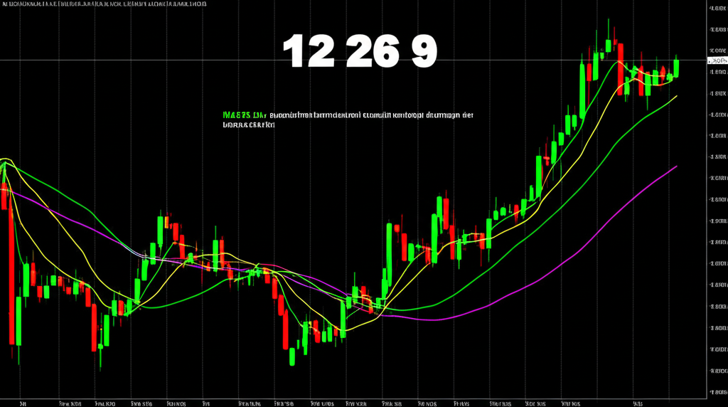 財務圖表顯示MACD線與12、26、9參數，解釋指數移動平均線的計算基礎，Gerlad Appel解說每月交易日概念