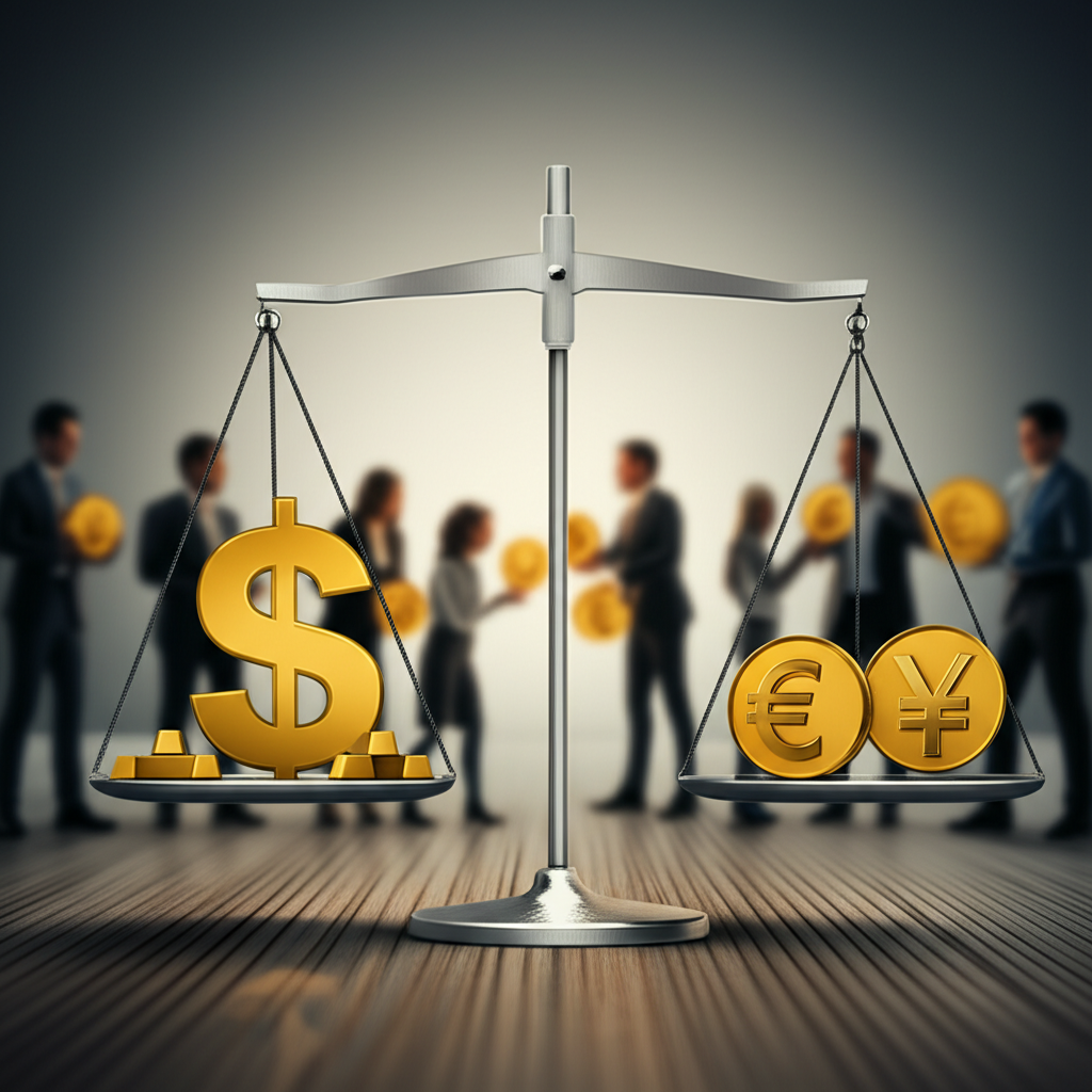 美元計價效應對全球黃金價格的影響圖解,包含貨幣交換元素
