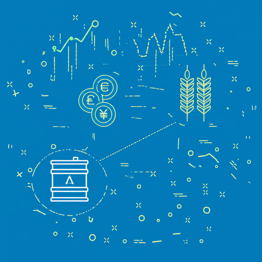 不同金融市場的插圖，顯示股票、貨幣和大宗商品之間的同時買賣箭頭，描繪套利策略如何從暫時價格差異中獲利並降低風險