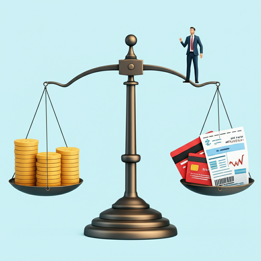 平衡資產與負債的天平,象徵財務健康與淨值