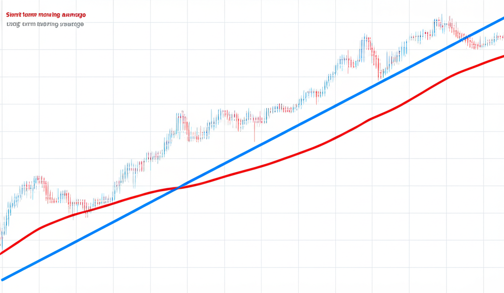 動態金融圖表顯示藍色短期移動平均線上升穿越紅色長期移動平均線，象徵市場動能轉變與趨勢變化