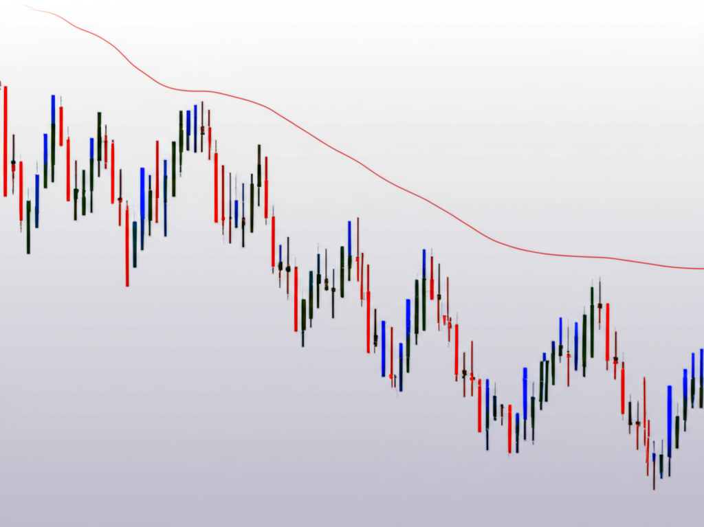 illustration of a stock chart with jagged price lines being smoothed by a gentle moving average line like a filter revealing a clear upward trend in a calm market