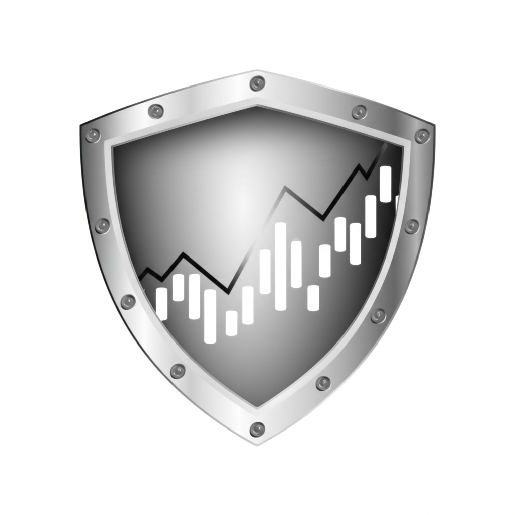 An illustration of a protective shield over a stock market graph symbolizing market stability and investor protection during price fluctuations