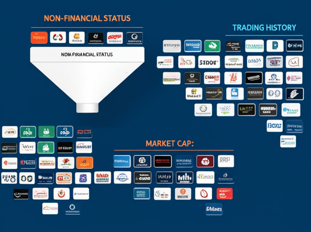 Nasdaq 100 成分股篩選過程示意圖：企業過濾與選拔